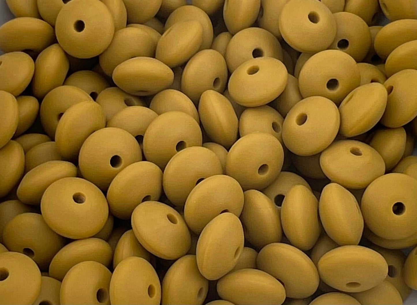 Bag of 100 12mm Olive Green Solid Silicone Lentil Beads