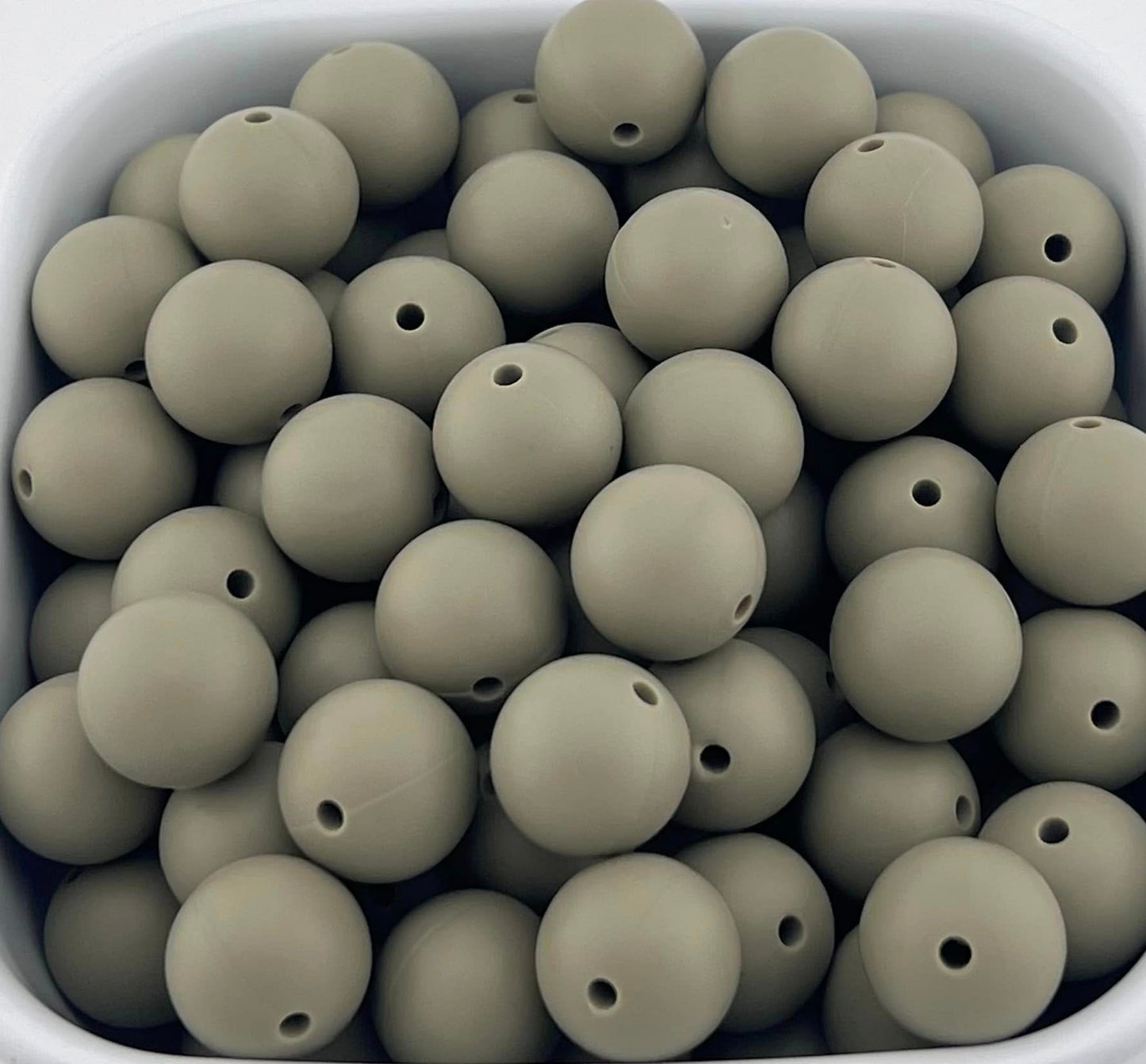 Pack of 100 15mm Khaki Green Solid Silicone Beads