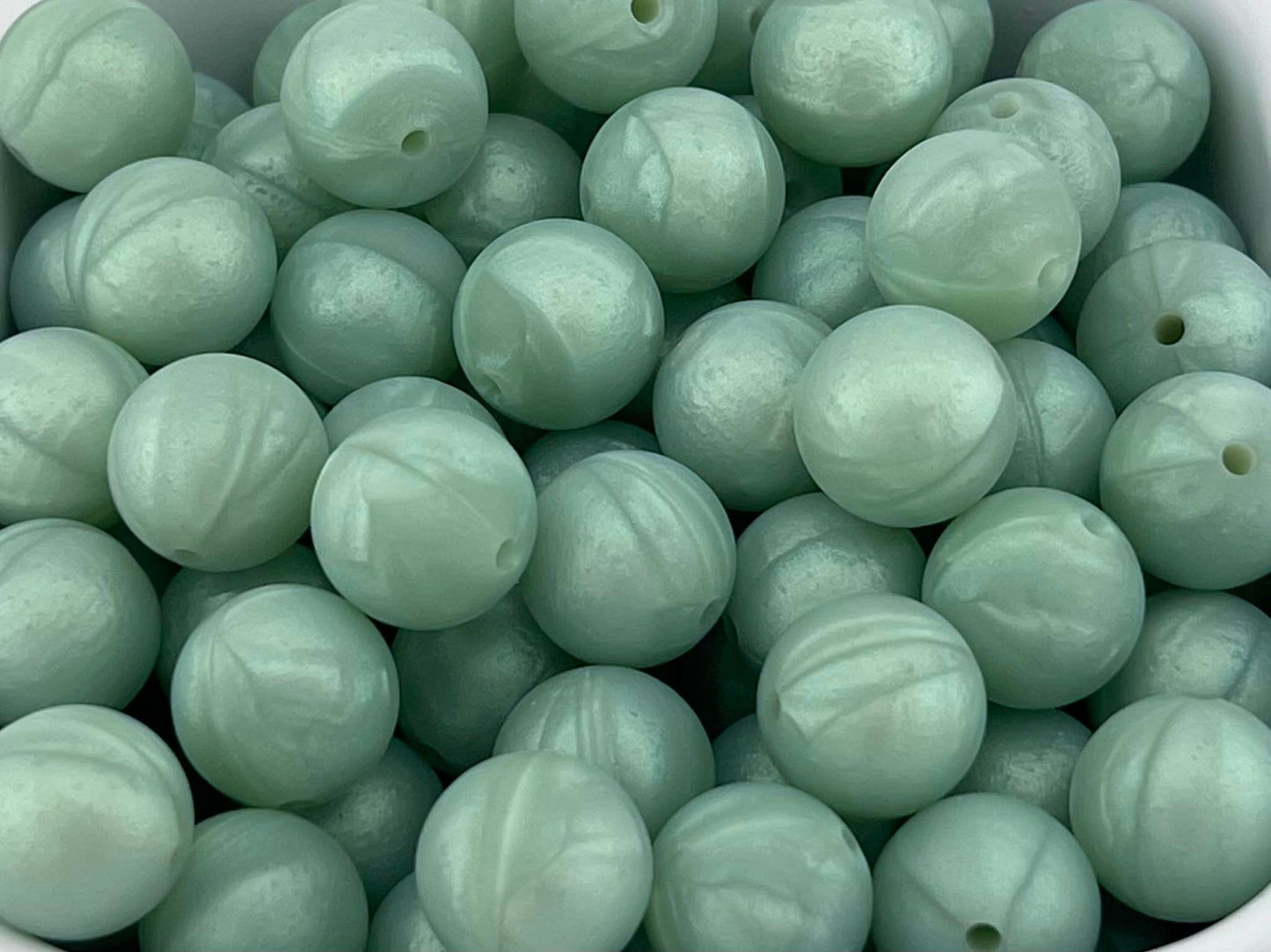 Pack of 100 15mm Pearl Sage Solid Silicone Beads