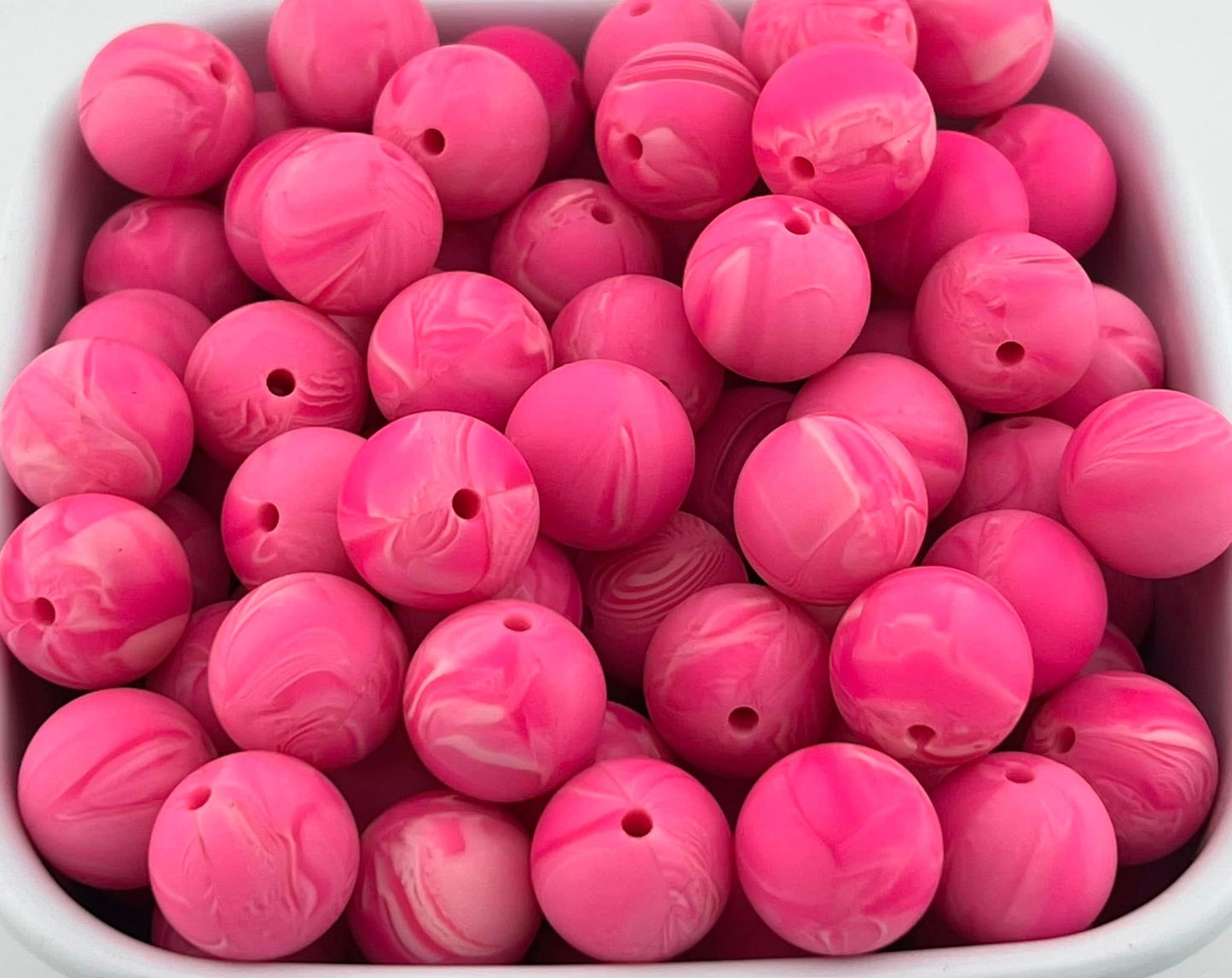 Pack of 100 15mm Fuchsia Marble Solid Silicone Beads