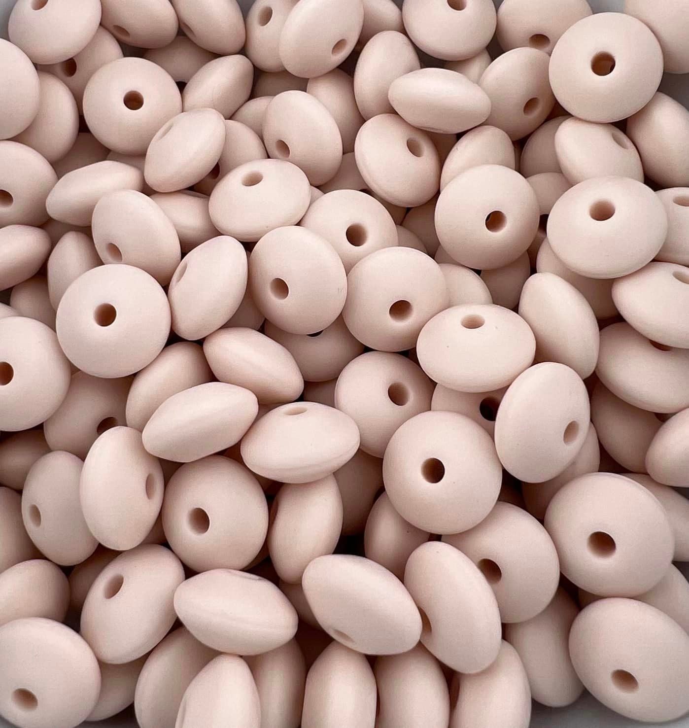 Bag of 100 12mm Bone Solid Silicone Lentil Beads