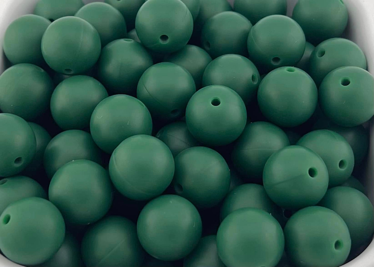 Pack of 45 15mm Evergreen Solid Silicone Beads