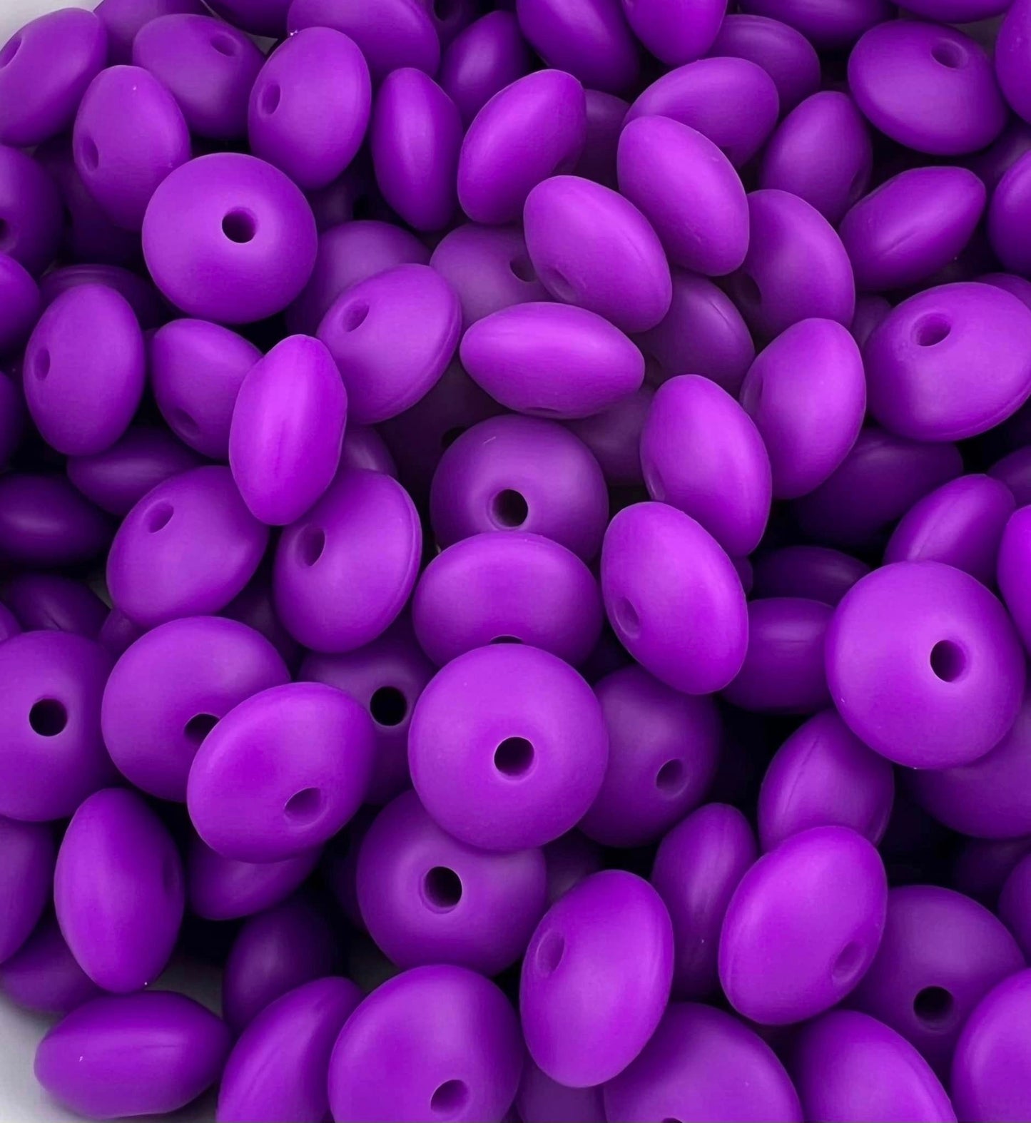 Bag of 100 12mm Bright Purple Solid Silicone Lentil Beads