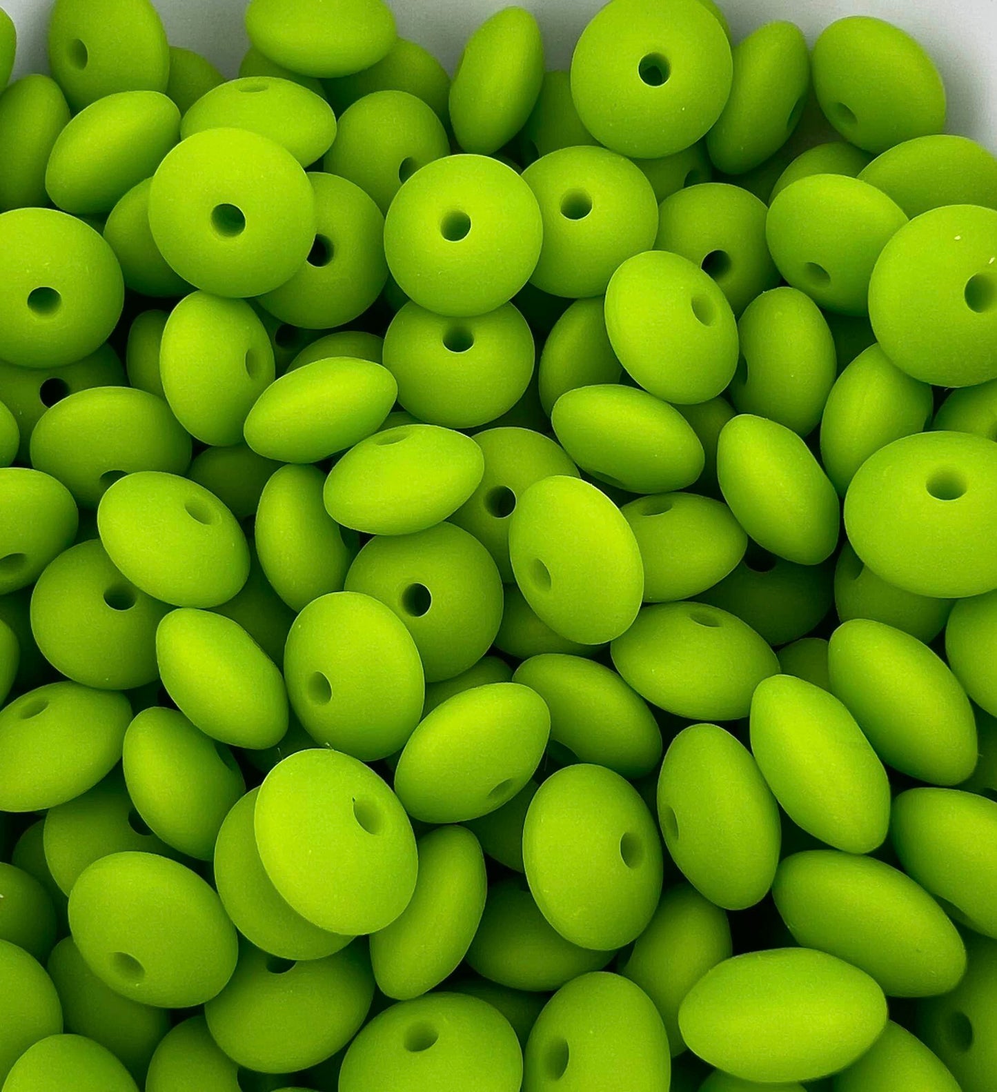 Bag of 100 12mm Mean Green Solid Silicone Lentil Beads