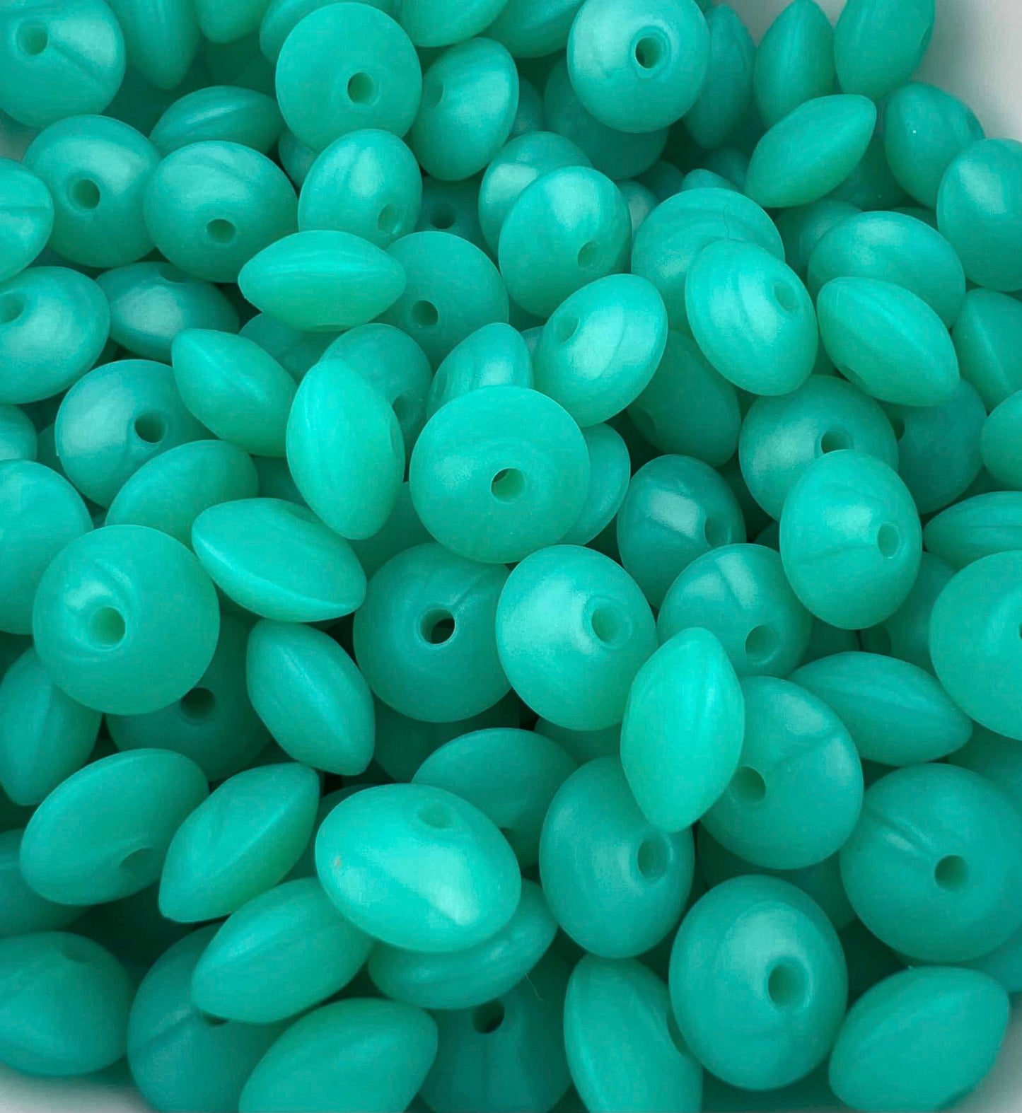 Bag of 100 12mm Turquoise Pearl Solid Silicone Lentil Beads