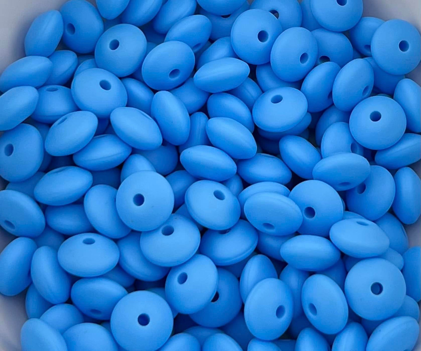 Bag of 100 12mm Cornflower Solid Silicone Lentil Beads