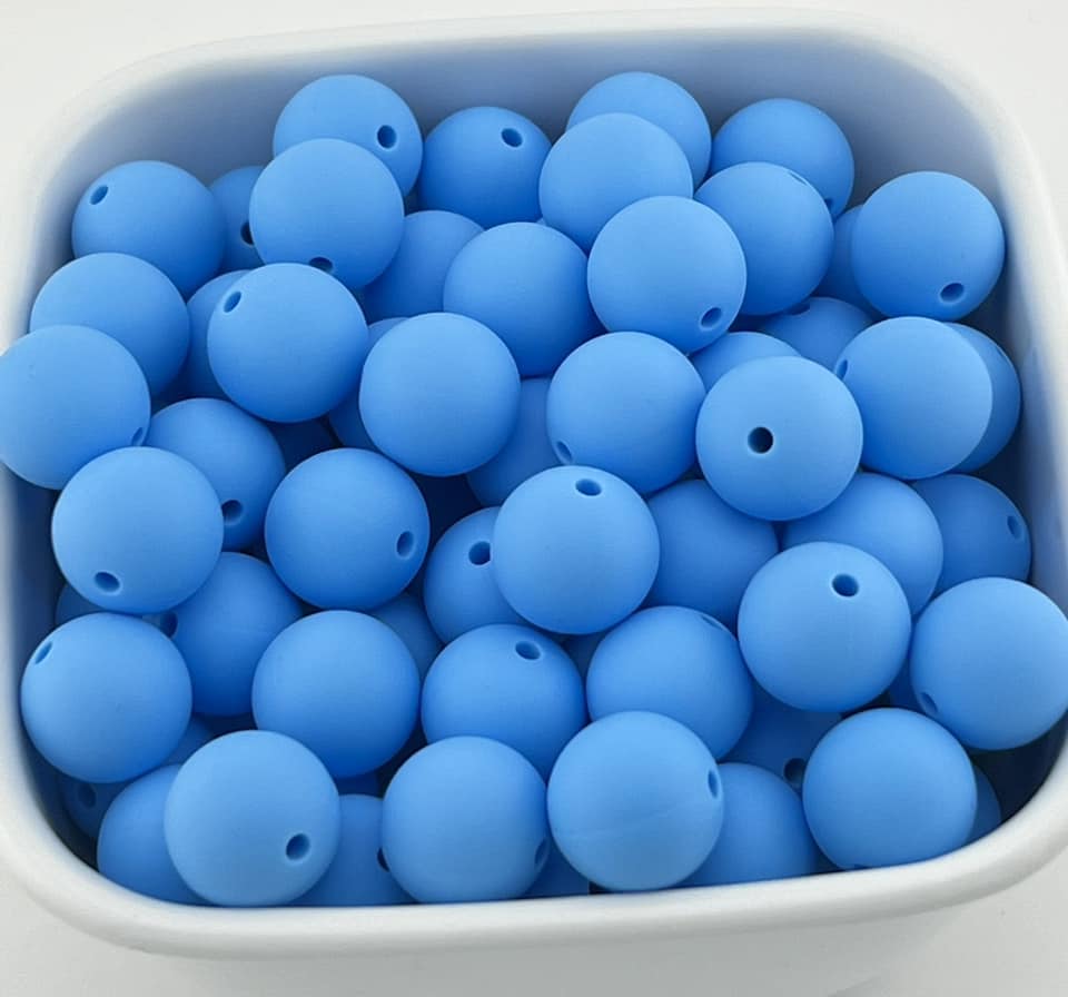 Pack of 100 15mm Cornflower Blue Solid Silicone Beads