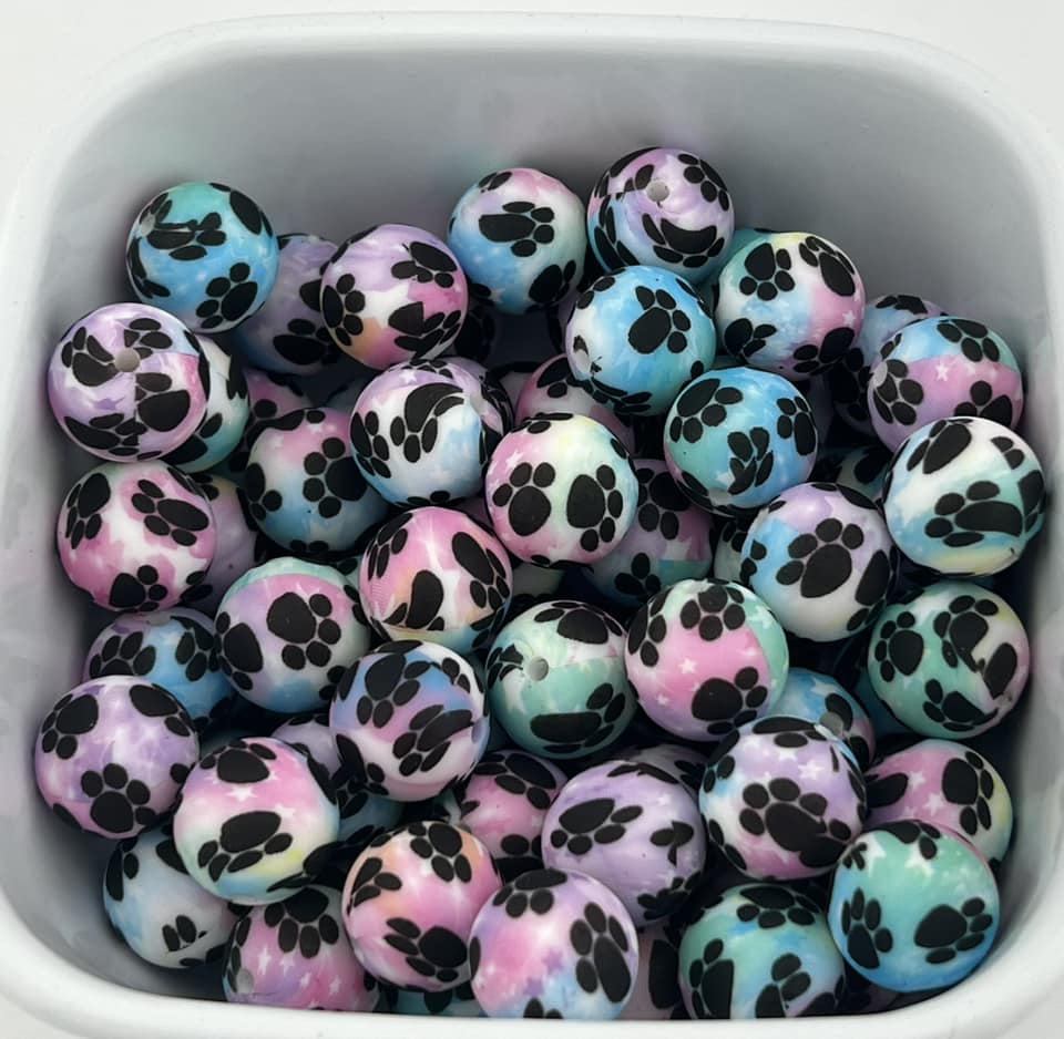 Pack of 30 15MM Galaxy Paw Prints beads