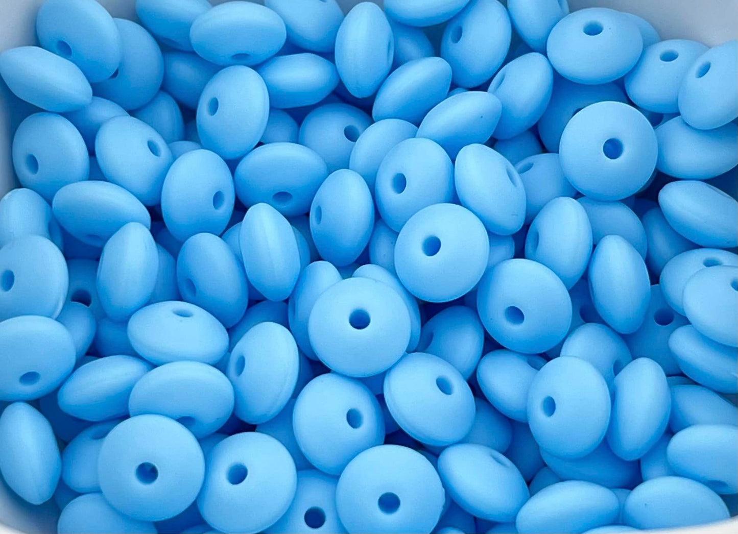 Bag of 100 12mm Light Blue Solid Silicone Lentil Beads