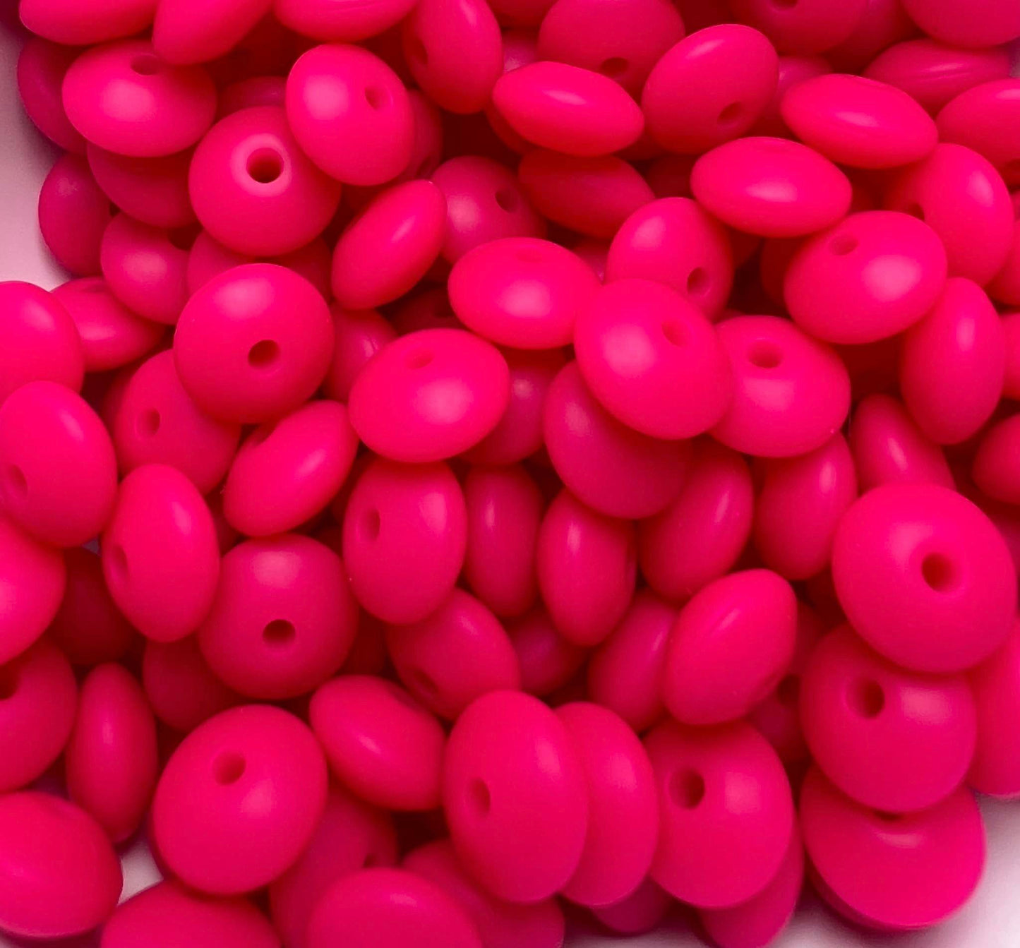 Bag of 100 12mm Fuchsia Solid Silicone Lentil Beads