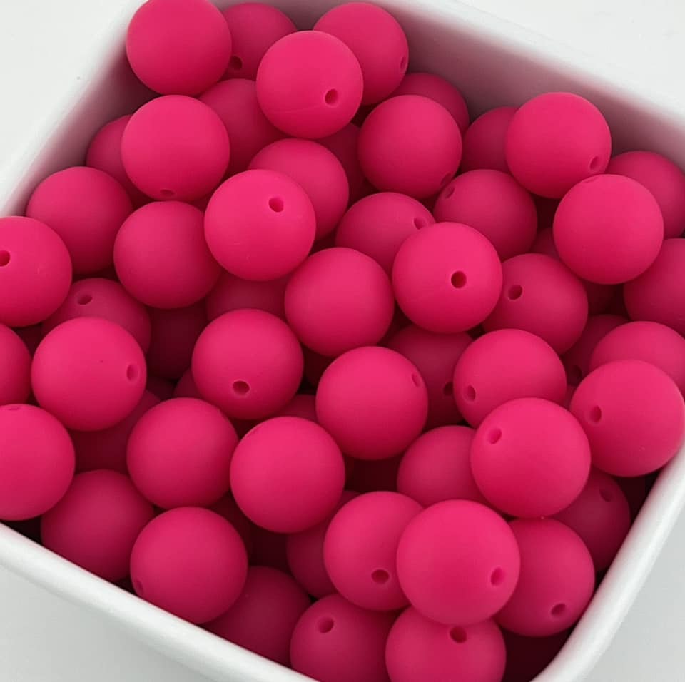 Pack of 100 15mm Fuchsia Solid Silicone Beads