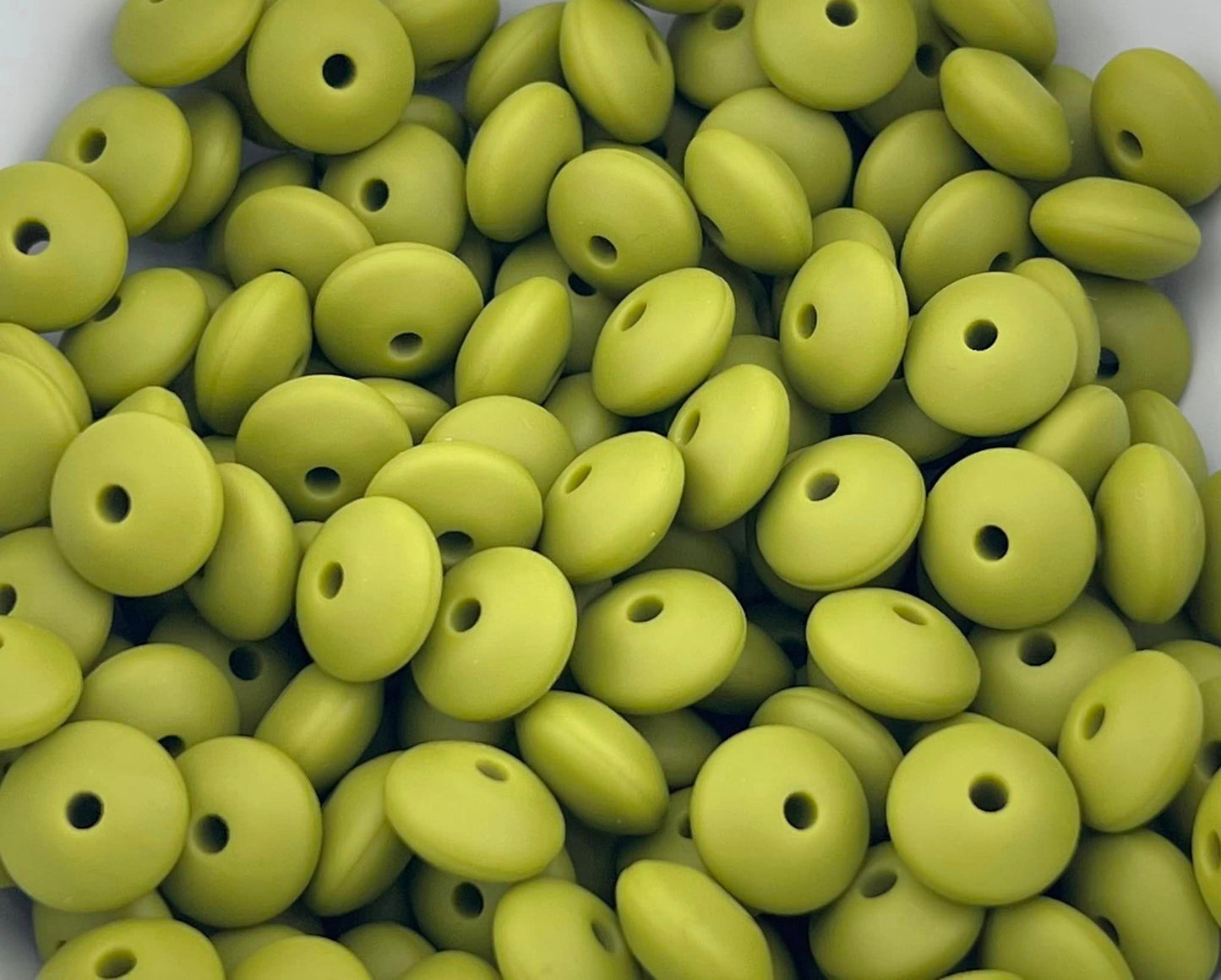 Bag of 100 12mm Army Green Solid Silicone Lentil Beads