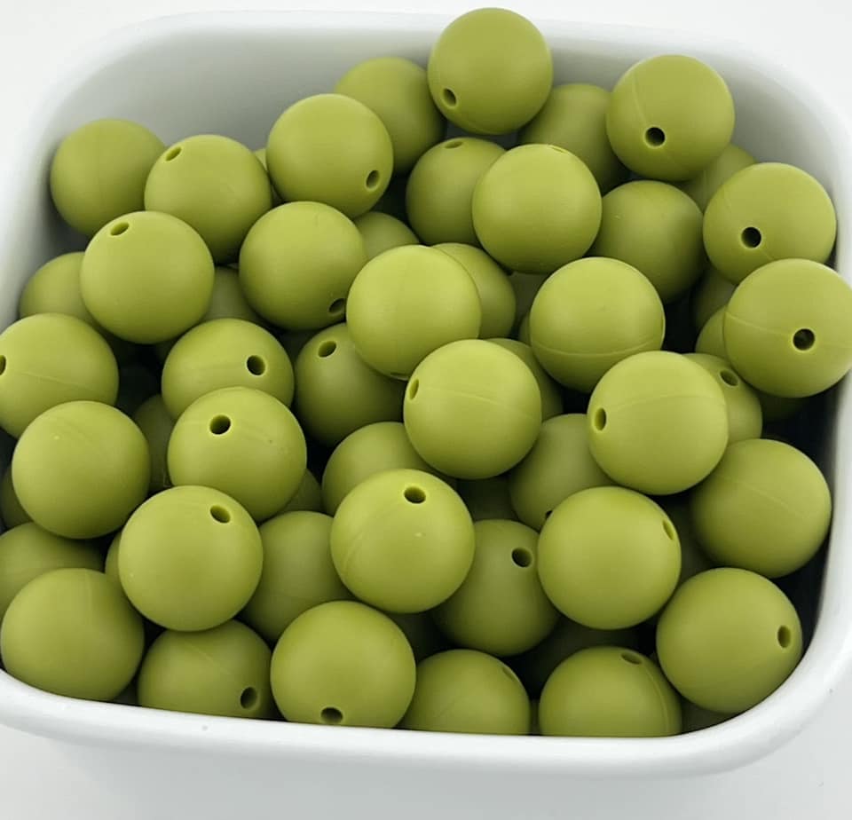 Pack of 100 15mm Army Green Solid Silicone Bead