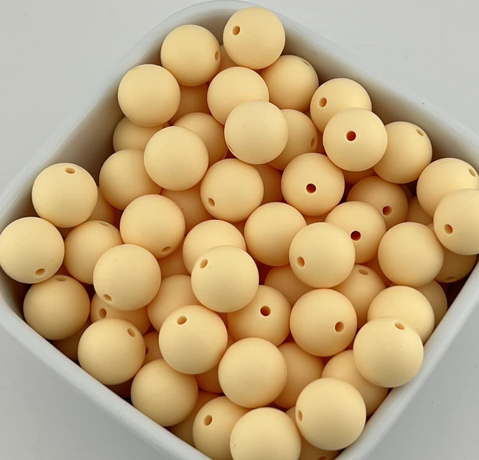 Pack of 100 15mm Beige Solid Silicone Beads