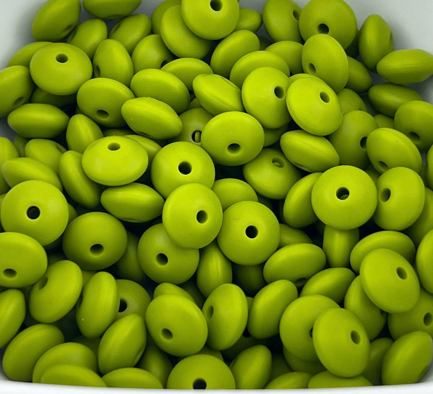 Bag of 100 12mm Moss Solid Silicone Lentil Beads