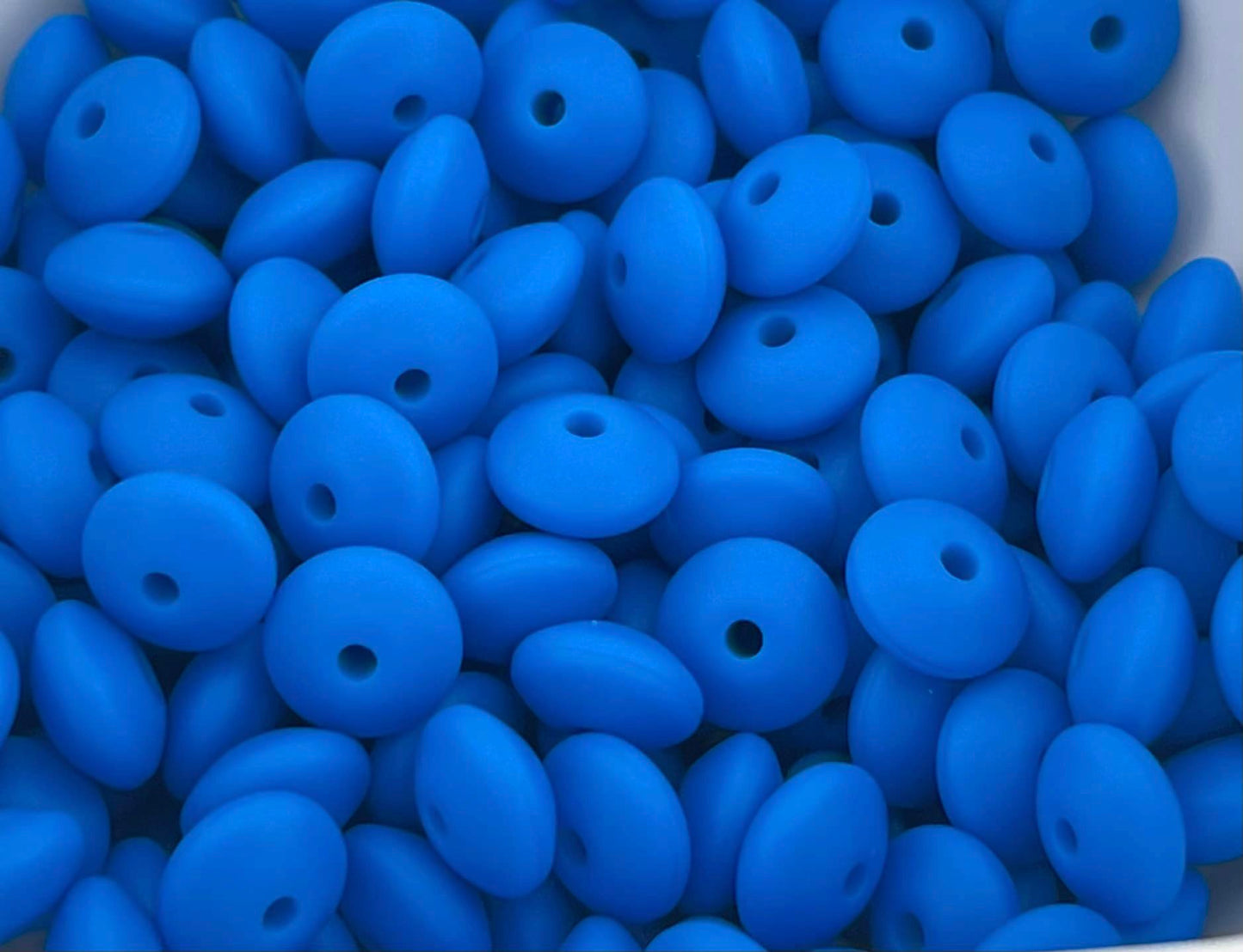 Bag of 100 12mm Deep Sky Blue Solid Silicone Lentil Beads