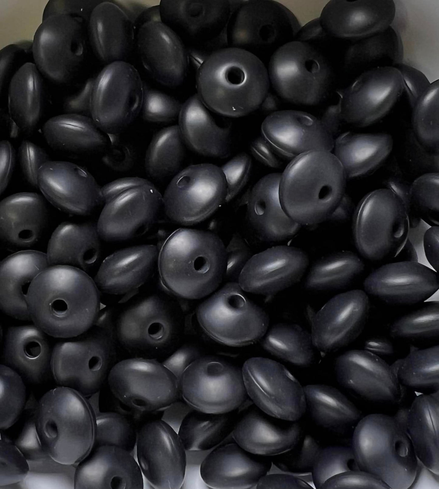 Bag of 100 12mm Black Solid Silicone Lentil Beads