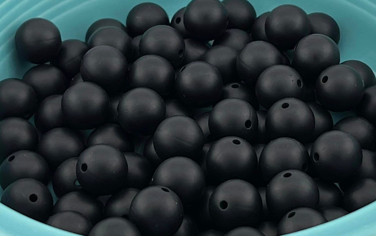 Pack of 100 15mm Black Solid Silicone Beads