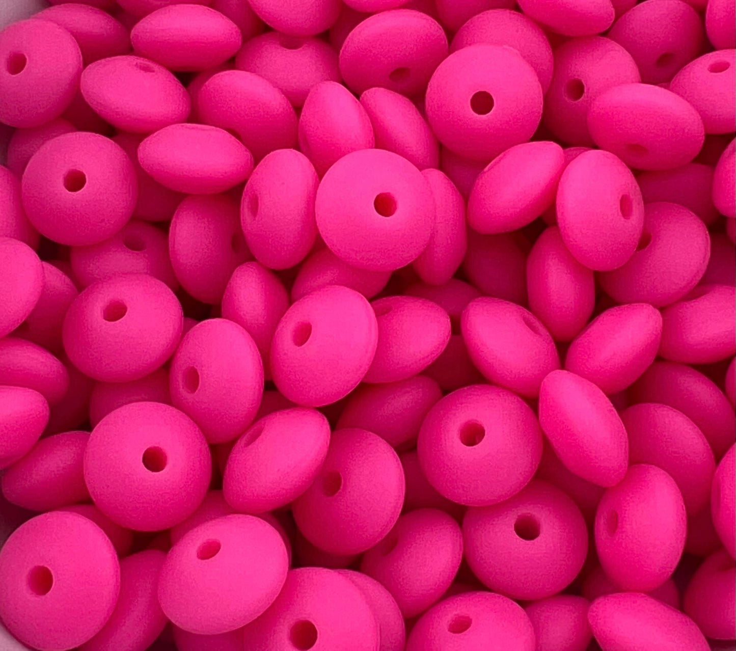 Bag of 100 12mm Macaroon Pink Solid Silicone Lentil Beads