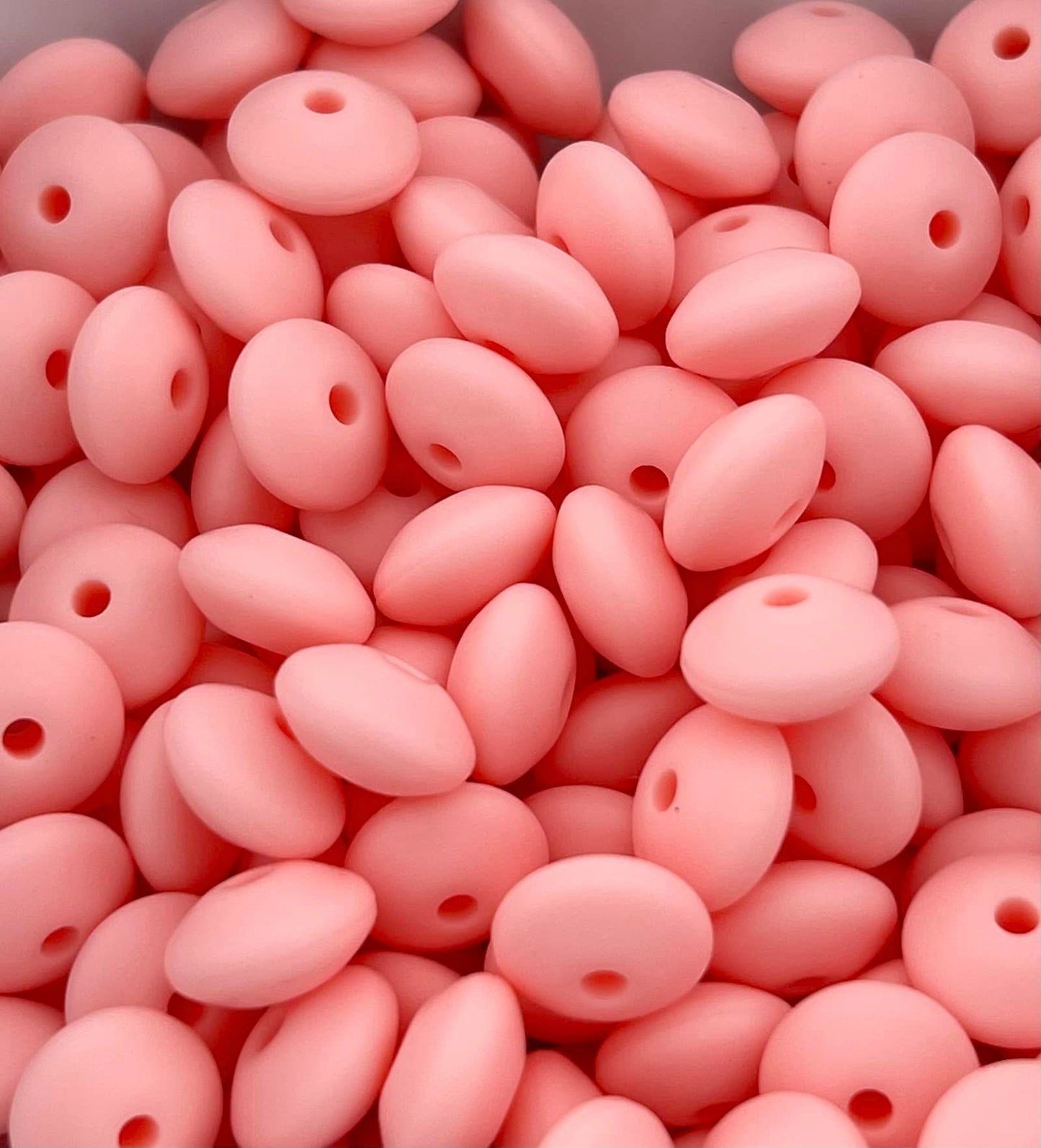 Bag of 100 12mm Rose Quartz Solid Silicone Lentil Beads