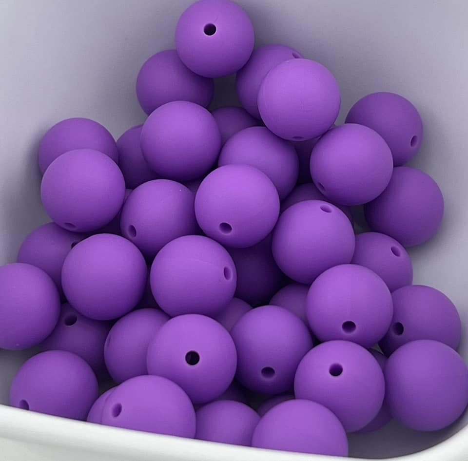 Pack of 100 15mm Purple Solid Silicone Beads
