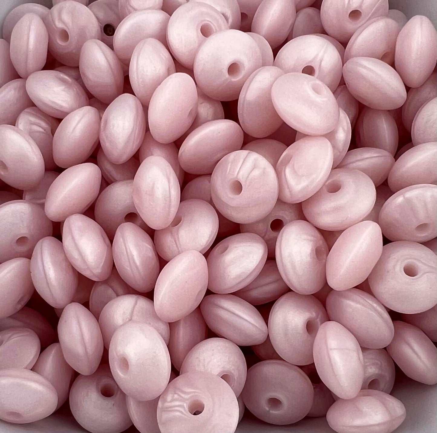 Bag of 100 12mm Pearl Pink Solid Silicone Lentil Beads