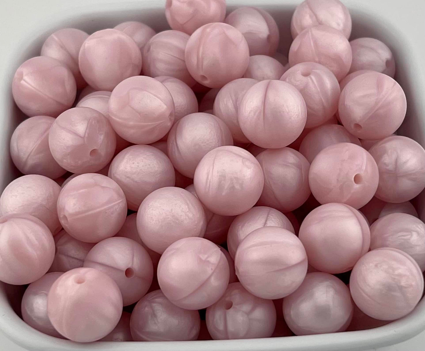 Pack of 100 15mm Pearl Pink Solid Silicone Beads