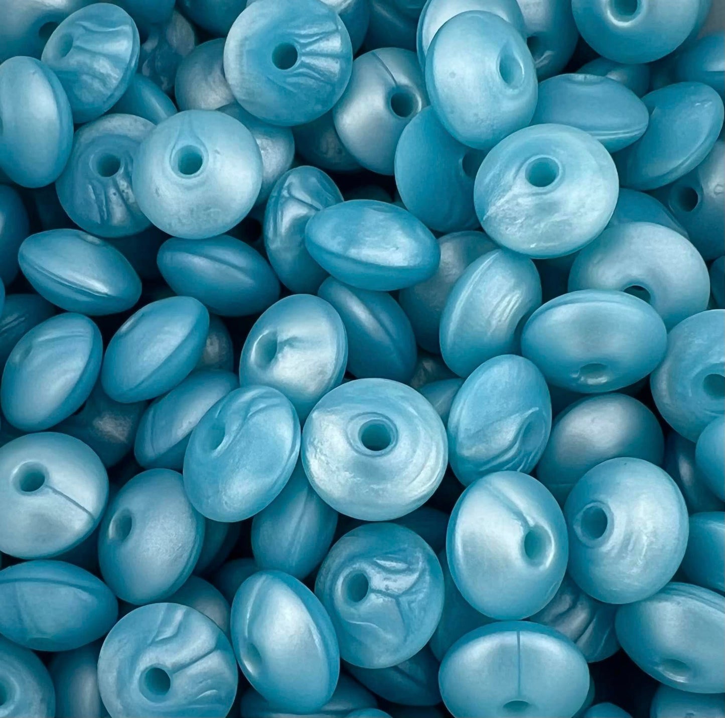 Bag of 100 12mm Pearl Blue Solid Silicone Lentil Beads