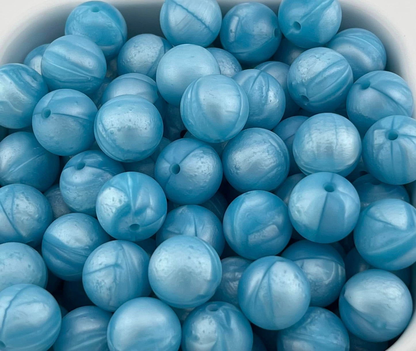 Pack of 100 15mm Pearl Blue Solid Silicone Beads