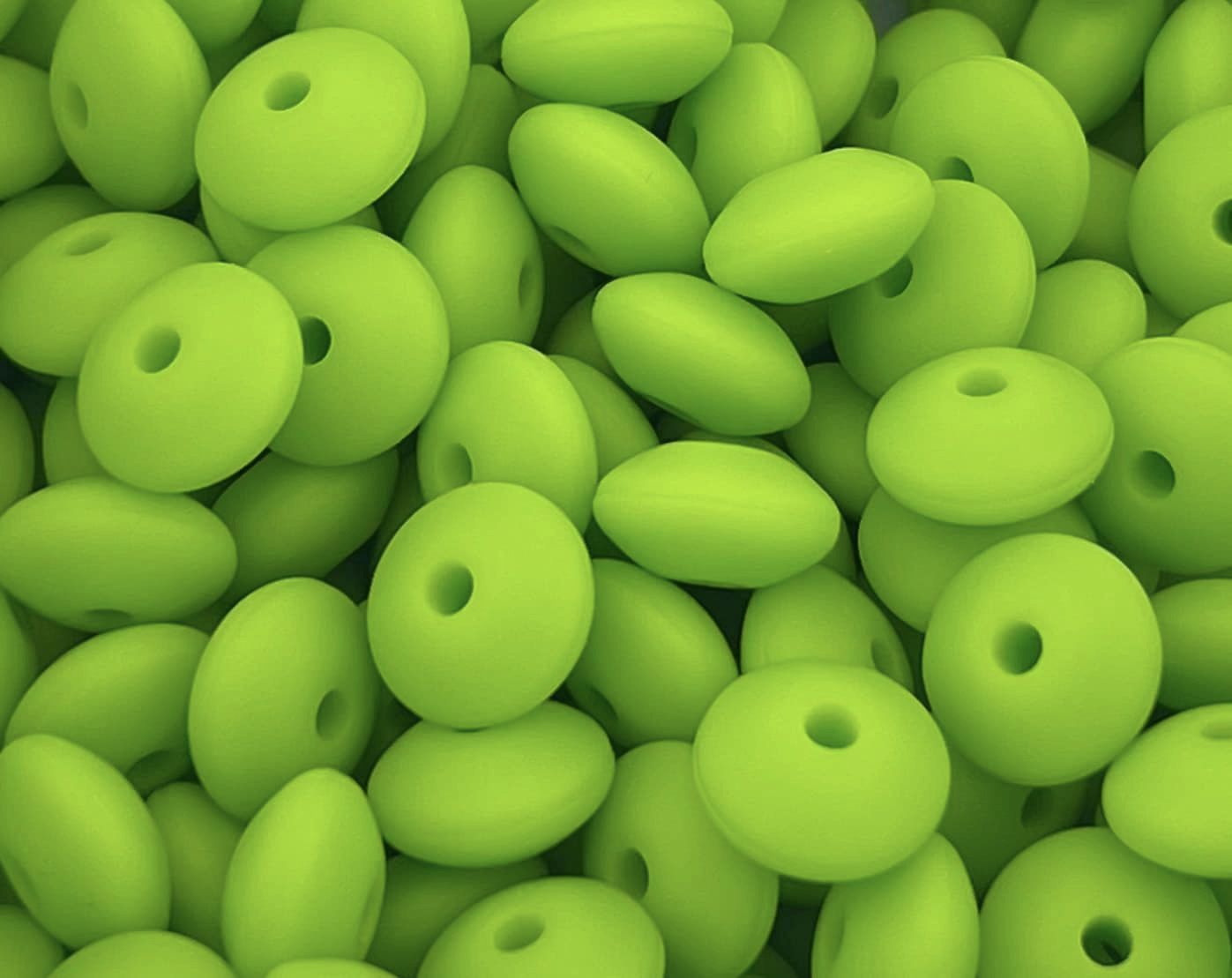 Bag of 100 12mm Neon Green Solid Silicone Lentil Beads