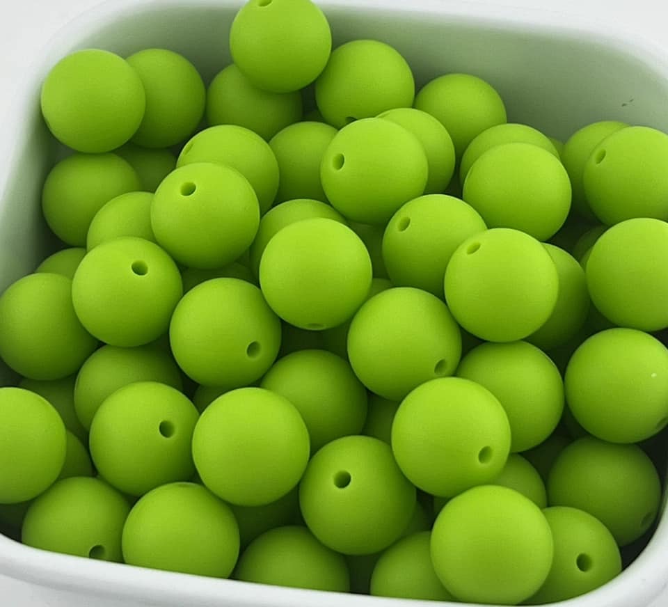 Pack of 100 15mm Neon Green Solid Silicone Beads