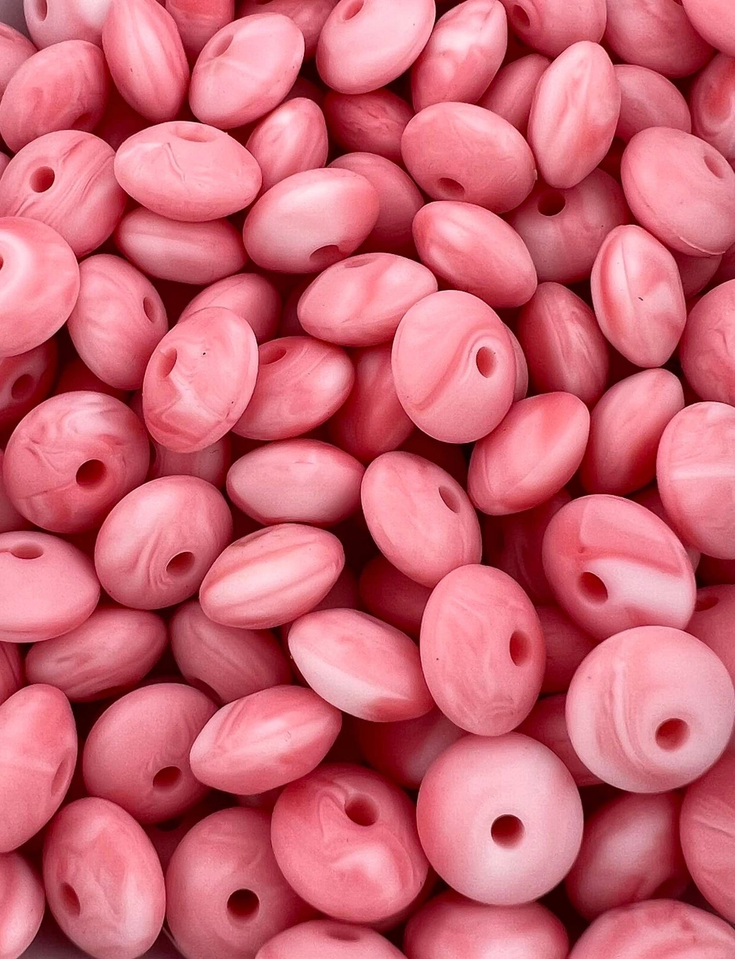 Bag of 100 12mm Marbled Coral Solid Silicone Lentil Beads