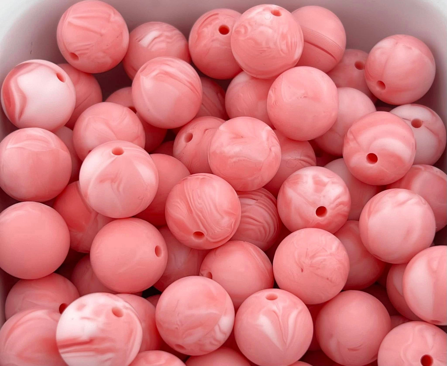Pack of 70 15mm Marbled Coral Solid Silicone Beads
