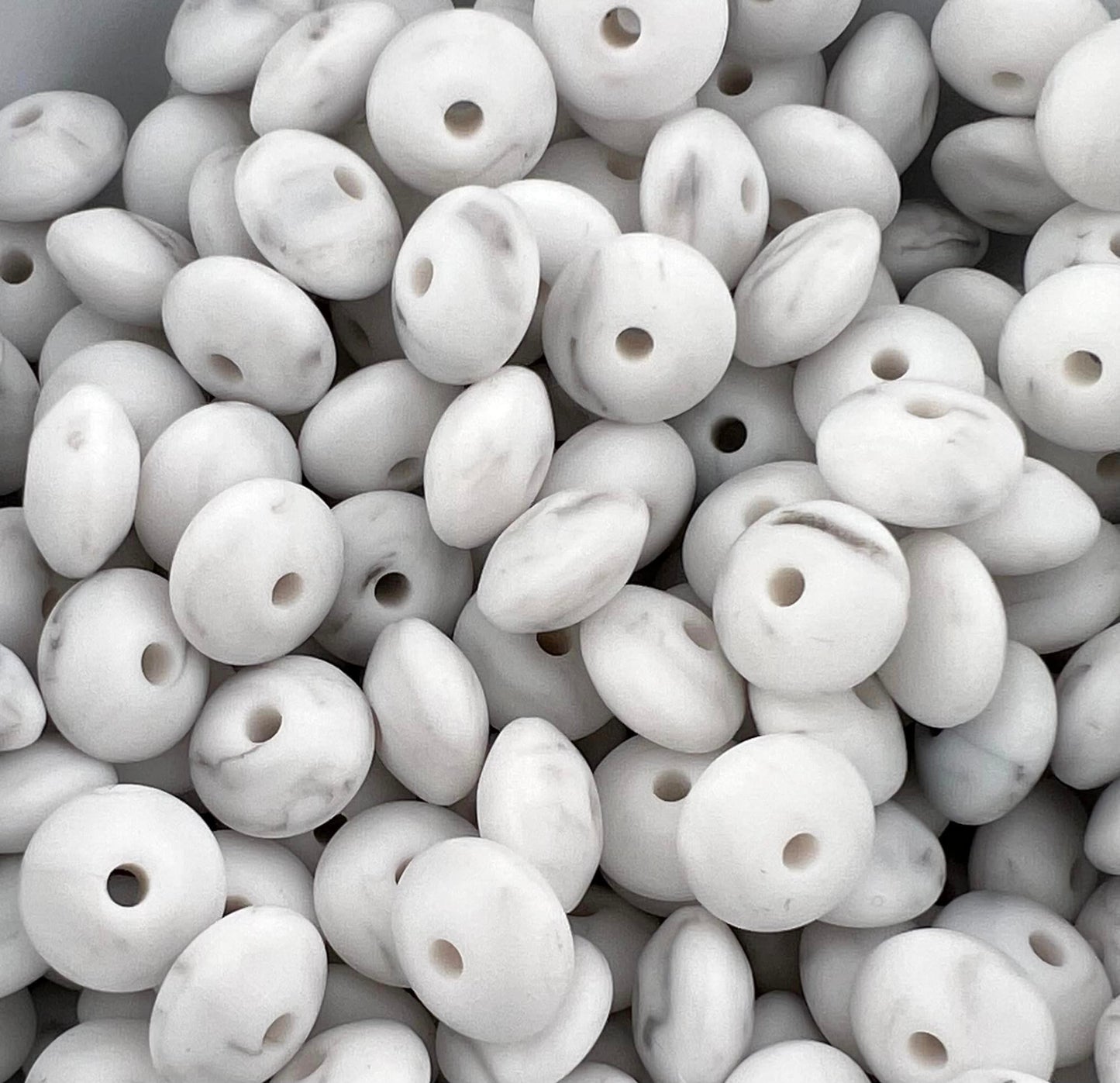Bag of 100 12mm Marbled Solid Silicone Lentil Beads