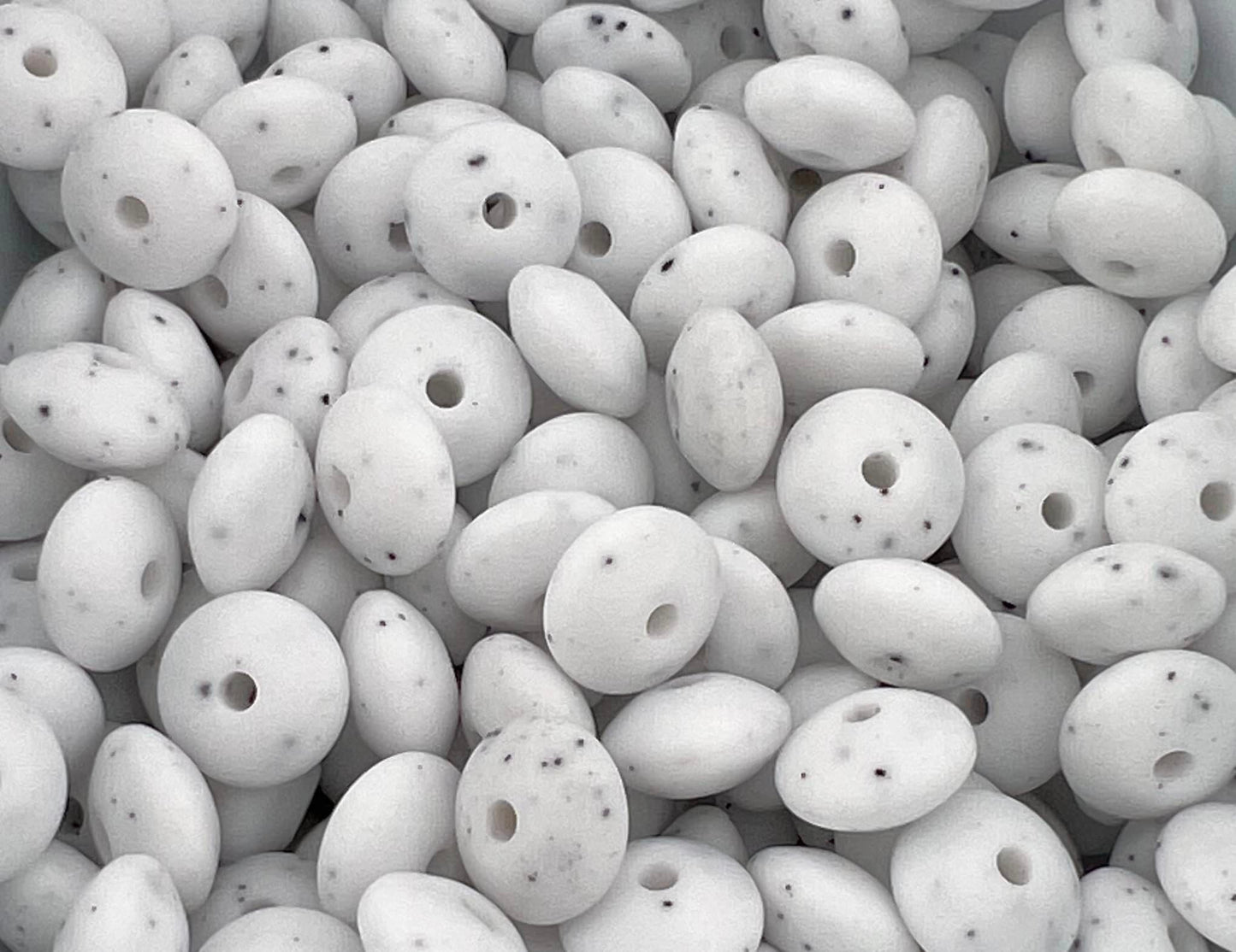 Bag of 100 12mm White granite Solid Silicone Lentil Beads