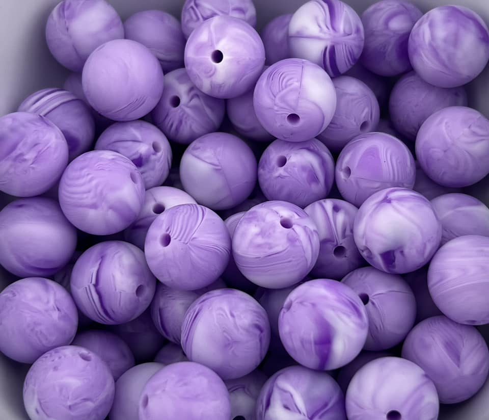Pack of 100 15mm Marbled Purple Solid Silicone Bead