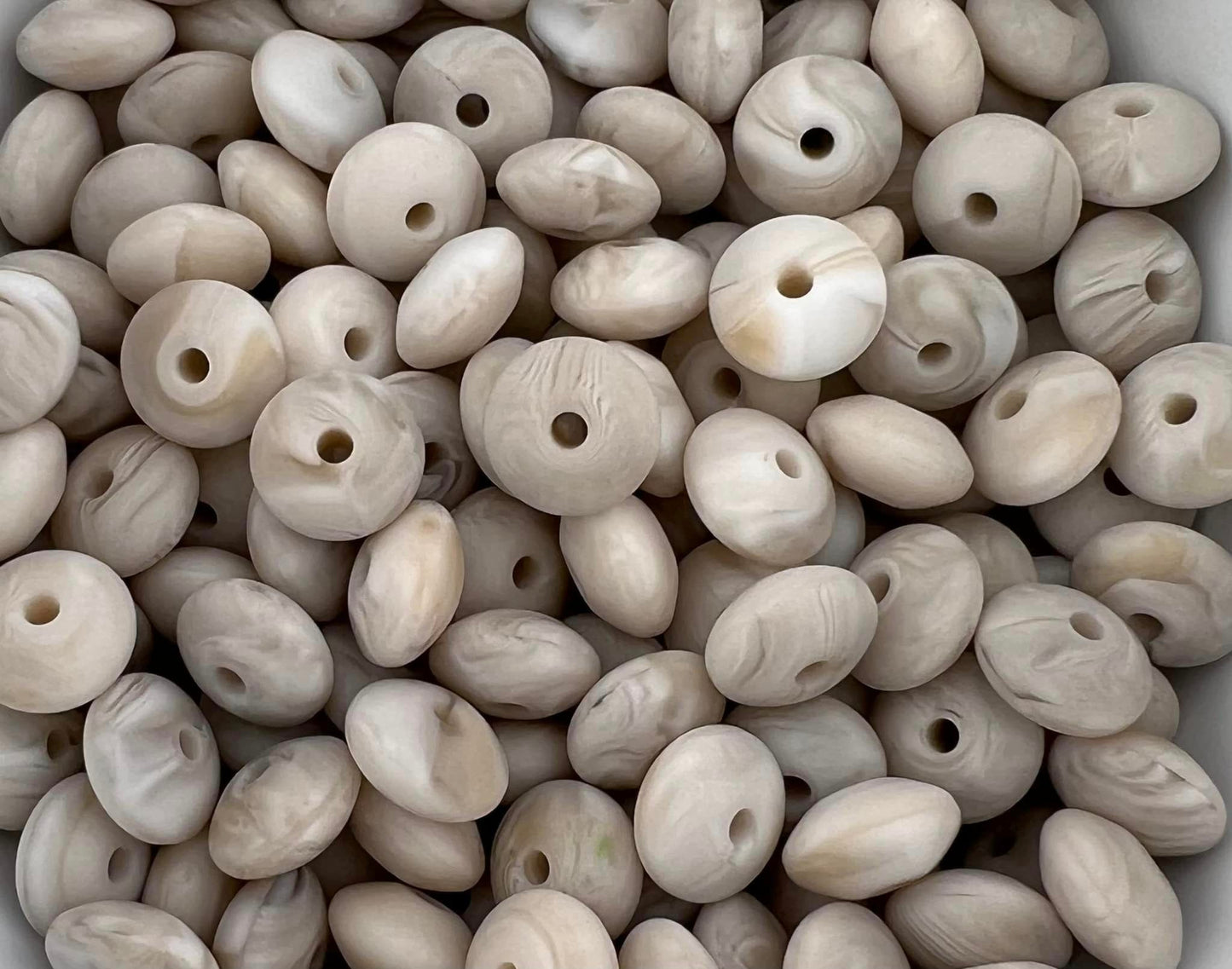 Bag of 100 12mm Marbled Tan Solid Silicone Lentil Beads