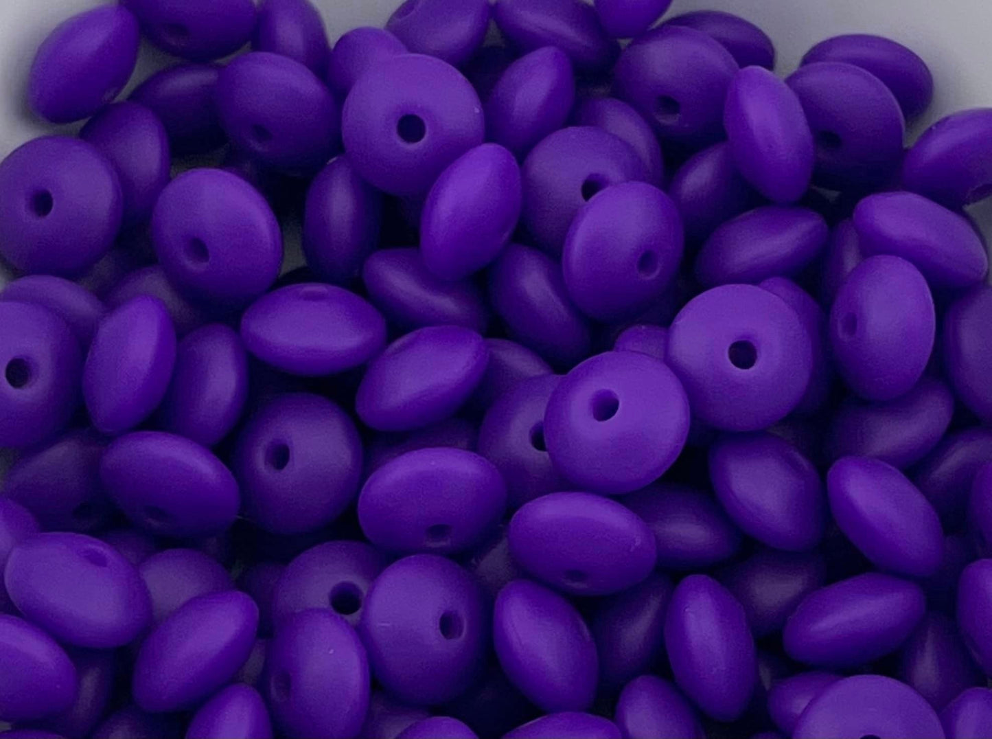 Bag of 100 12mm Deep Purple Solid Silicone Lentil Beads