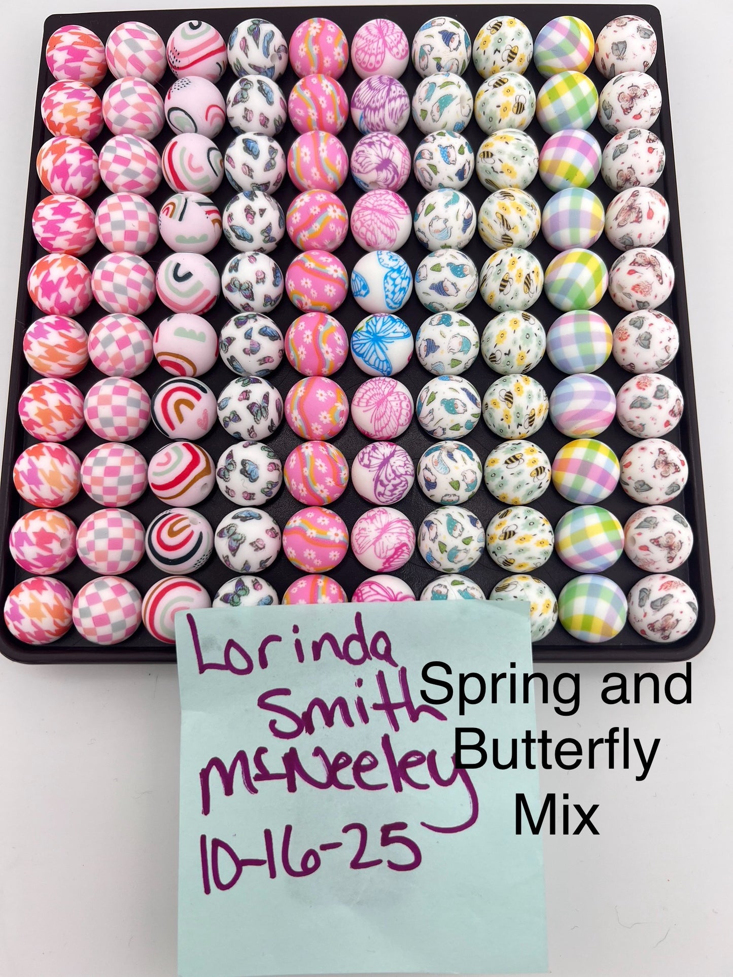 Set of 100 15mm Silicone Spring & Butterfly mix Print Bead set