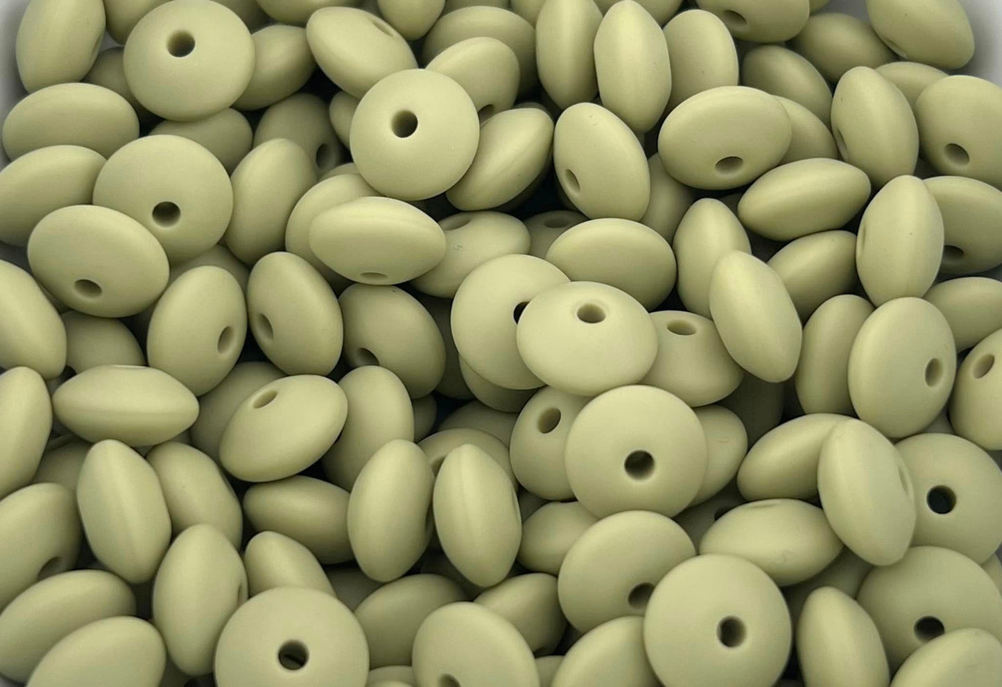Bag of 100 12mm Sage Solid Silicone Lentil Beads