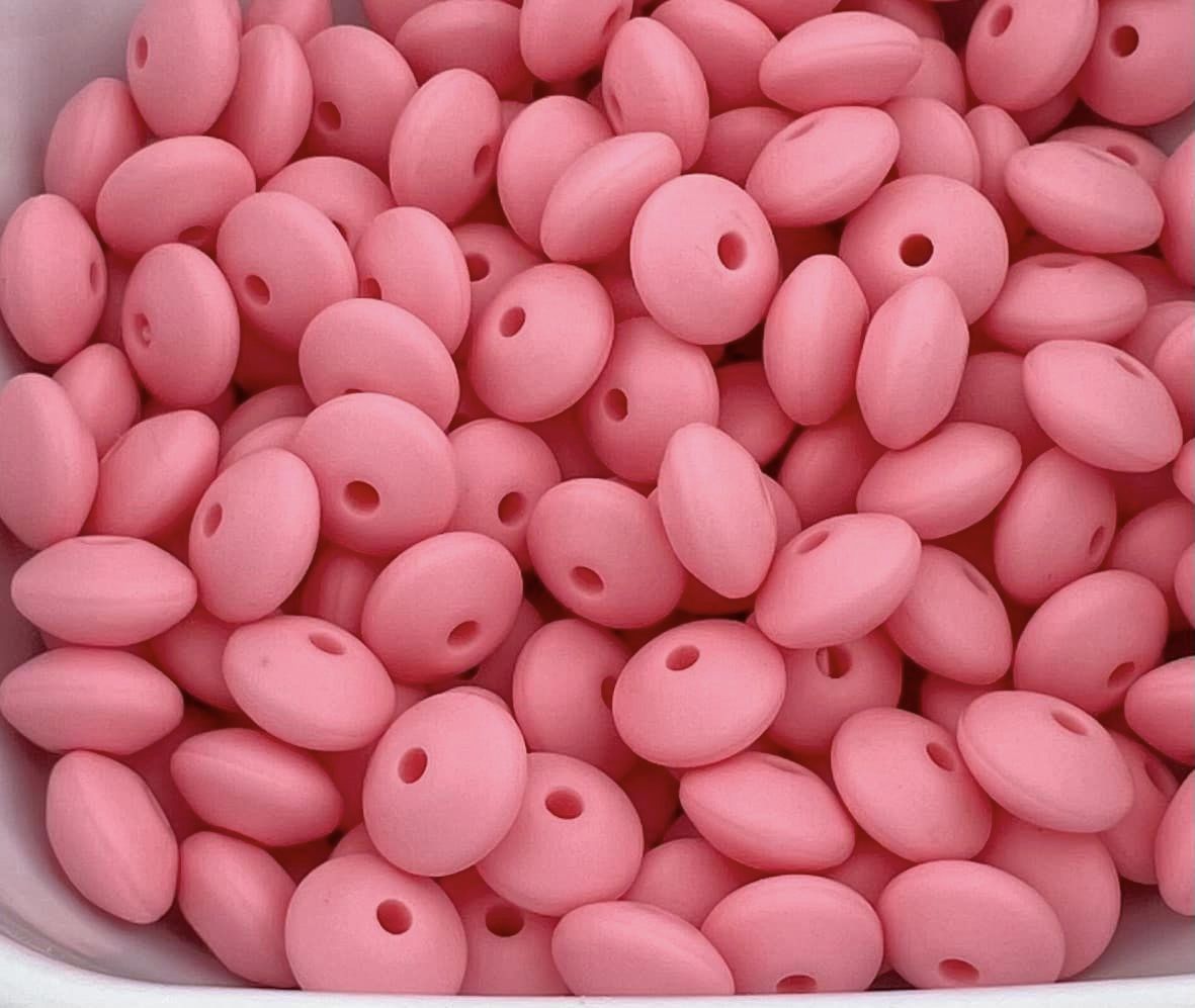 Bag of 100 12mm Baby Pink Solid Silicone Lentil Beads
