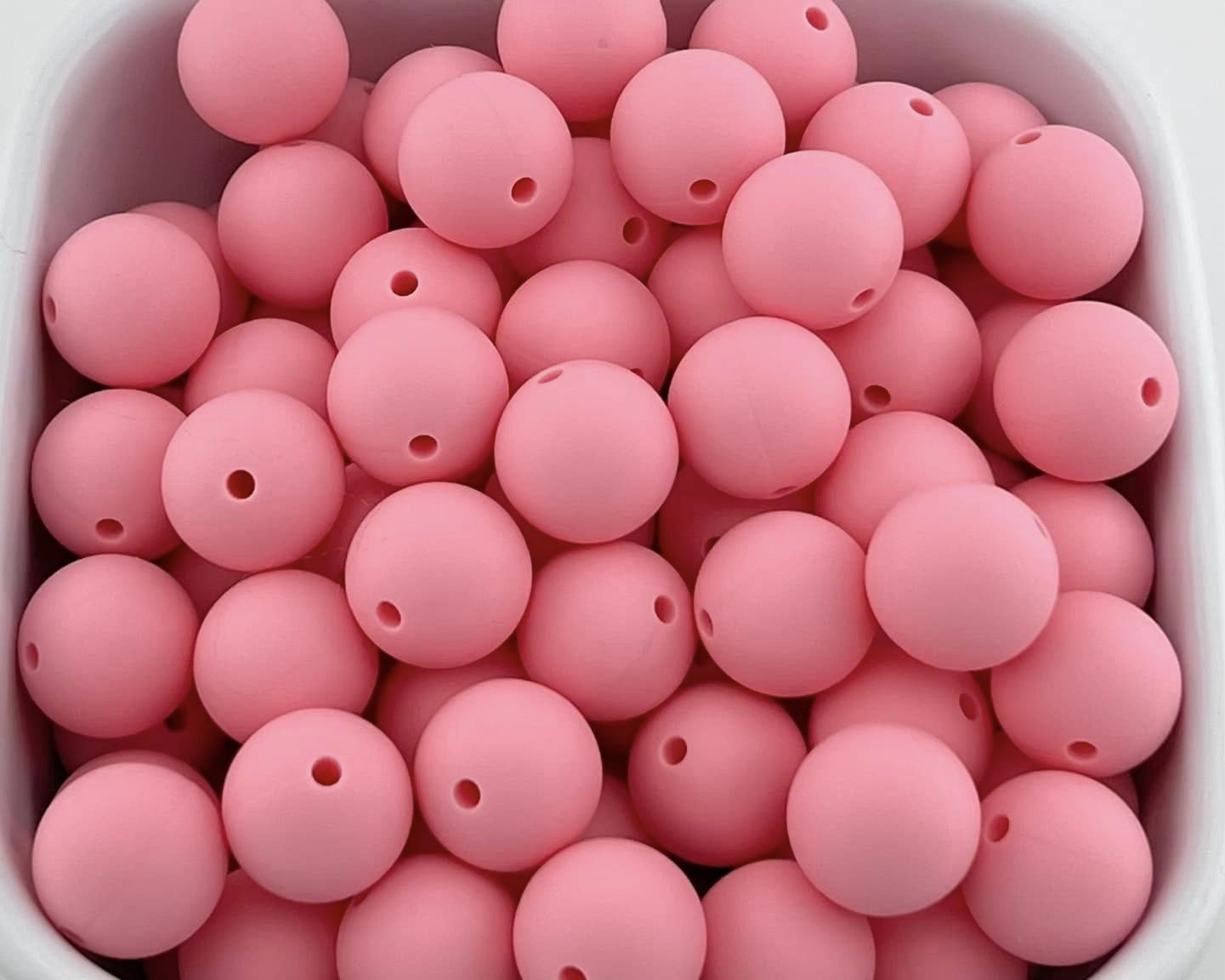 Pack of 100 15mm Baby Pink Solid Silicone Beads