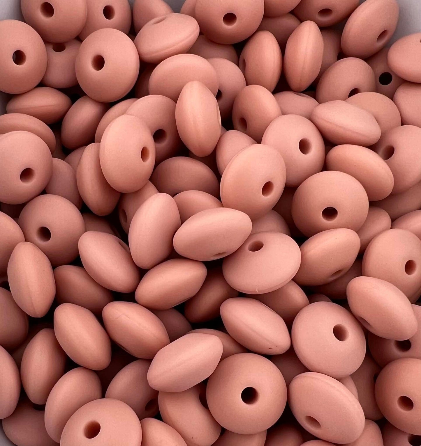 Bag of 100 12mm Dusty Pink Solid Silicone Lentil Beads