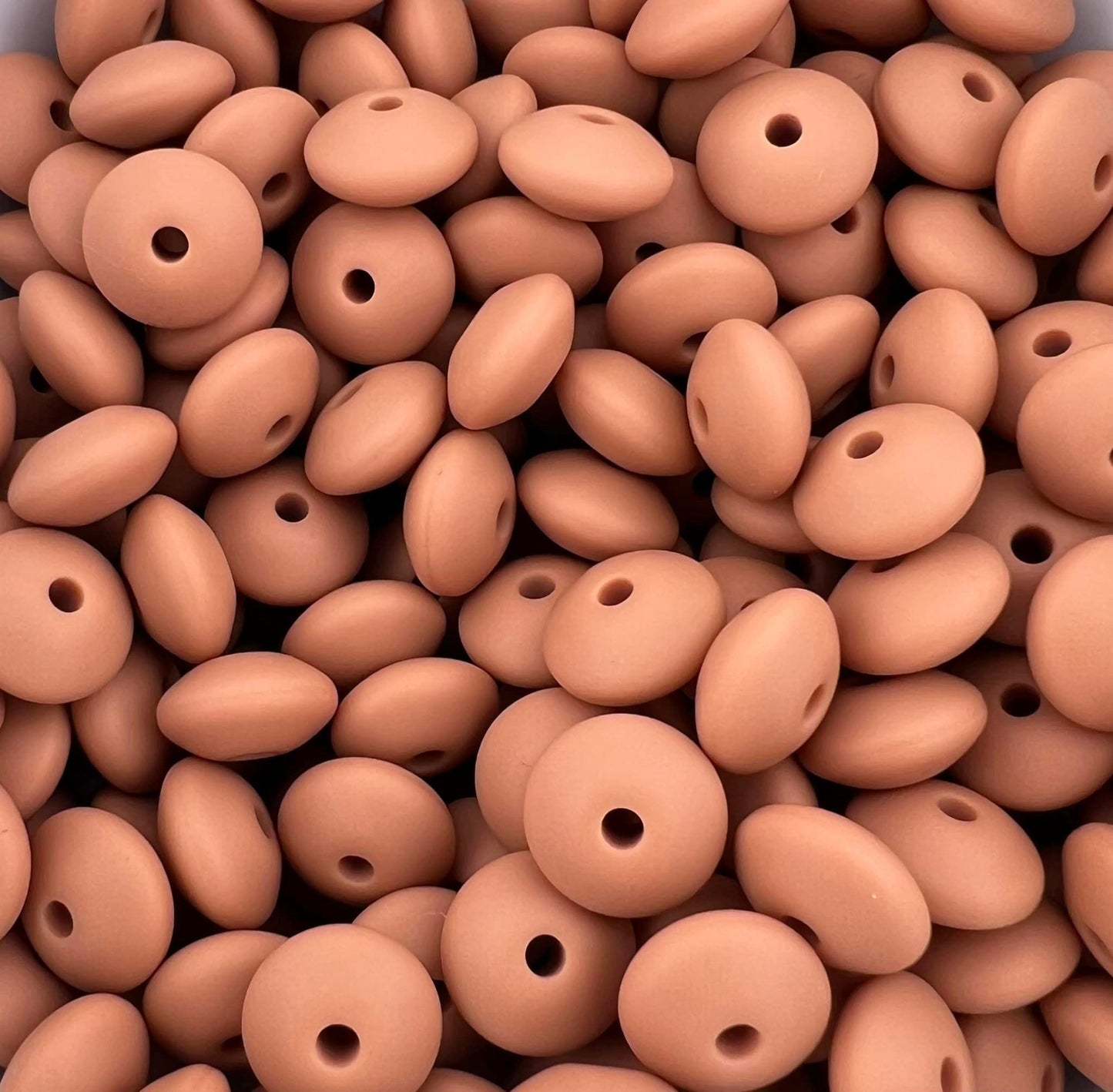 Bag of 100 12mm Dusty Coral Solid Silicone Lentil Beads