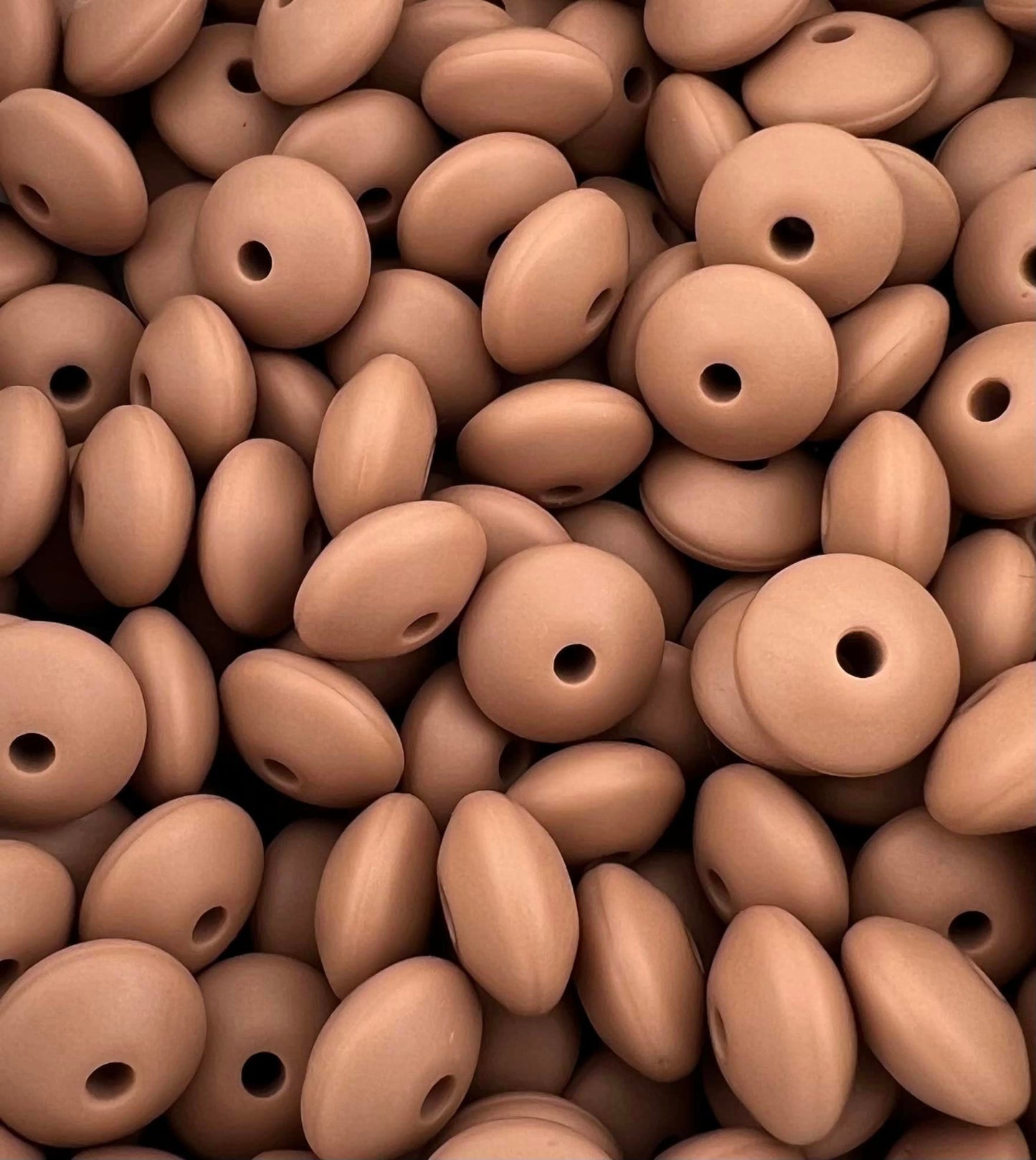 Bag of 100 12mm Camel Solid Silicone Lentil Beads