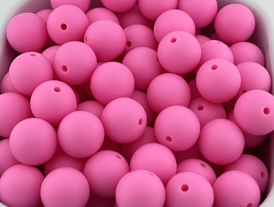 Pack of 50 15mm Pink Solid Silicone Beads