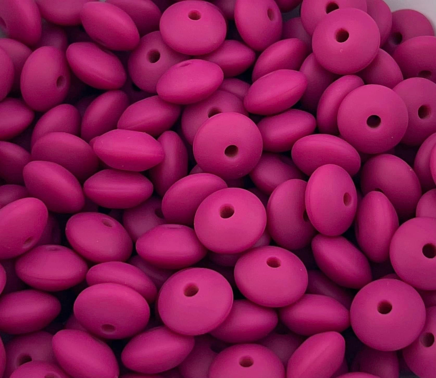 Bag of 100 12mm Magenta Solid Silicone Lentil Beads
