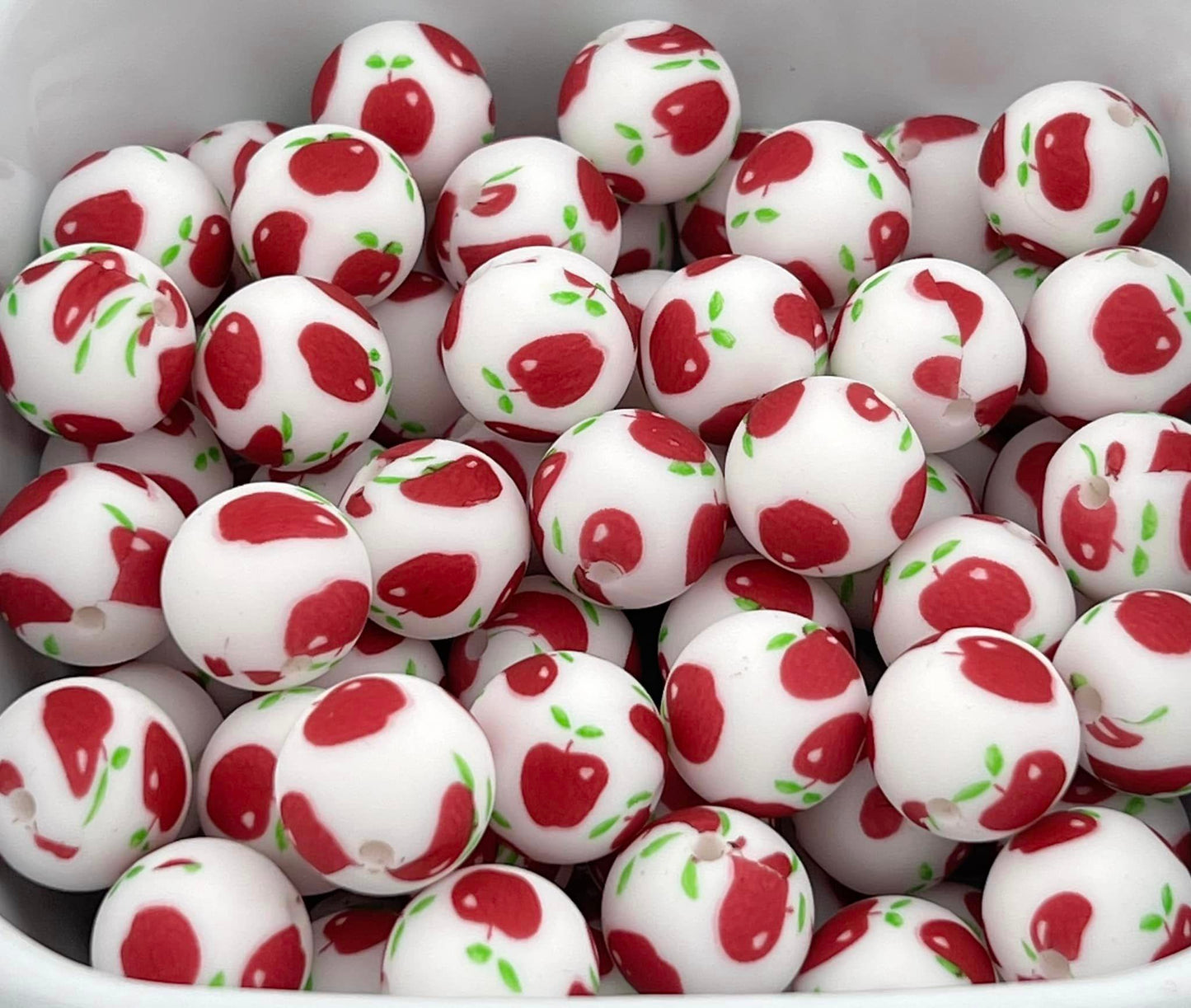 Pack of 30 15MM Apples on White Beads