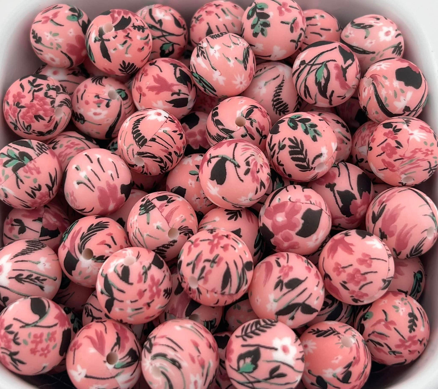 Pack of 100 bead 15MM Beautiful Pink and Teal Floral