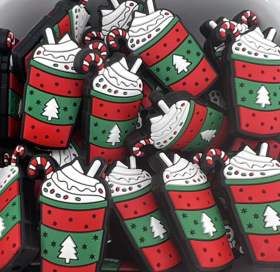 Red Candy Cane Coffee with Tree to go cup Focal